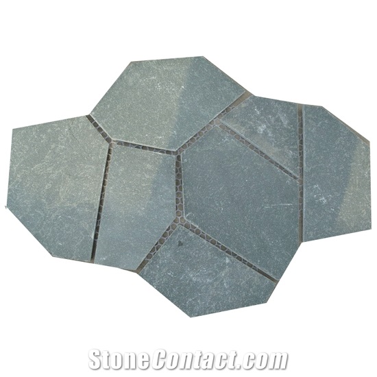 Wellest Green Slate Flagstone,Meshed Paver Stone,7 Pieces Type,Item No.Ms012