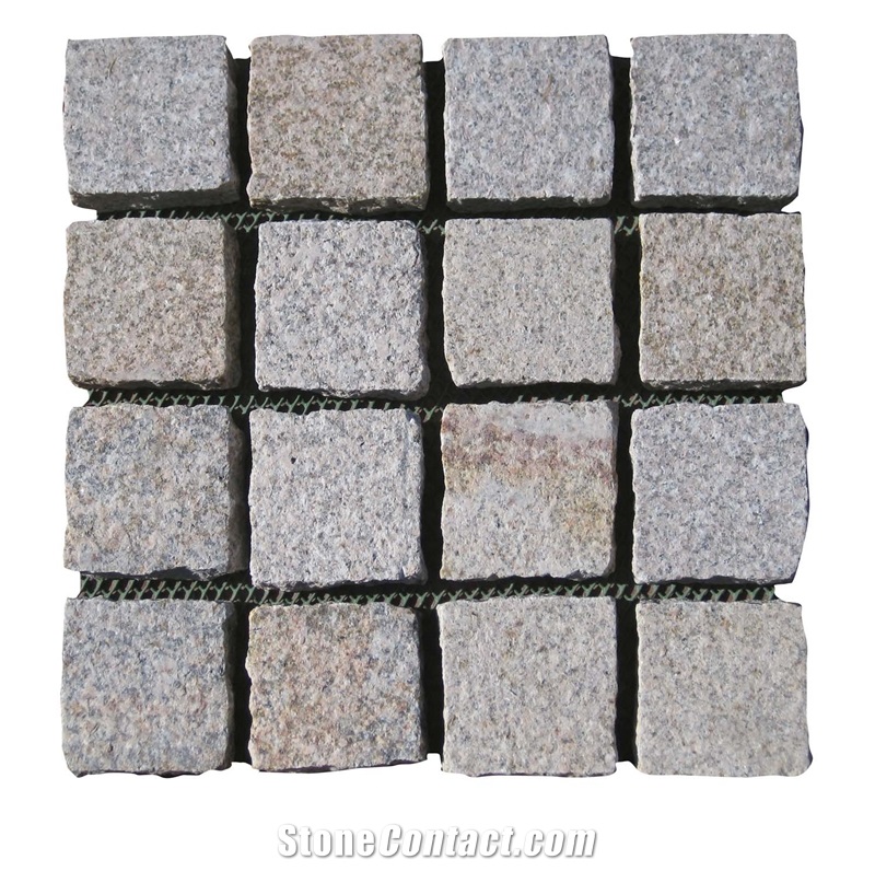 Wellest Meshed Granite Paving Stone,G682 Sunset Gold Rustic Yellow Granite,Top Flamed, Other Natural, Bottom Sawn Cut.Mg-004