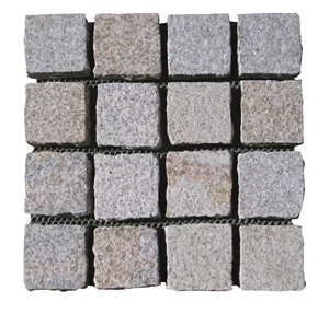 Wellest Meshed Granite Paving Stone,G682 Sunset Gold Rustic Yellow Granite,Top Flamed, Other Natural, Bottom Sawn Cut.Mg-004