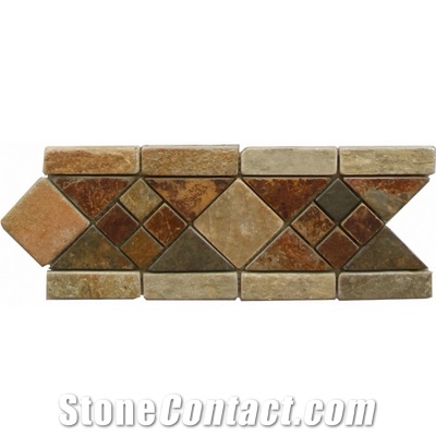 Wellest Multi Color Rusty Slate Mixed with Yellow Wood Slate Molding & Border, China Slate Skirting,Model No. Sms008