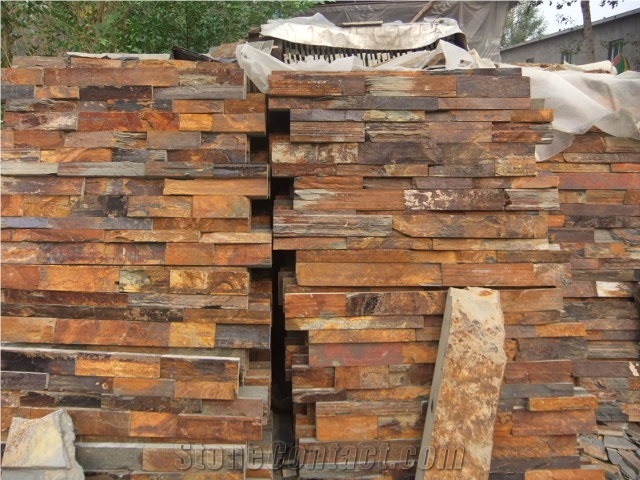 Wellest Rusty Slate Culture Stone, Ledge Stone,Stacked Stone, Rough,Wall Cladding Tile ,Back Ground,Multi Colour Slate,Z Shape, Interlocked,Sl-015rz