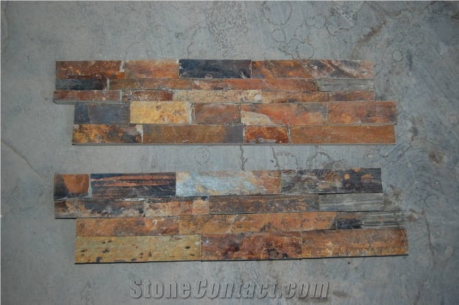 Wellest Rusty Slate Culture Stone, Ledge Stone,Stacked Stone, Rough,Wall Cladding Tile ,Back Ground,Multi Colour Slate,Z Shape, Interlocked,Sl-015rz