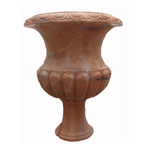 Wellest Sunset Red Marble Round Garden Flower Pot,Natural Stone Outside Garden Flower Pot,Item No.Sgp013
