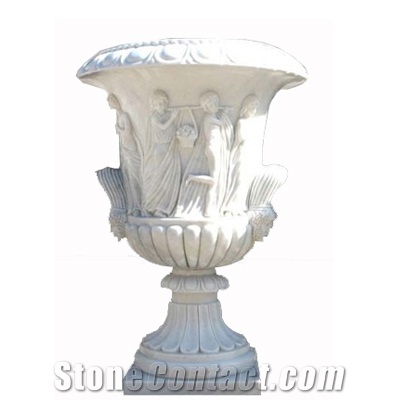 Wellest White Jade Marble Garden Flower Pot,Natural Stone Outside Garden Flower Pot,Item No.Sgp006