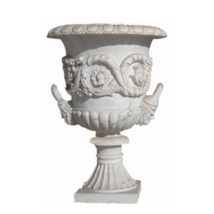 Wellest White Jade Marble Garden Flower Pot,Natural Stone Outside Garden Flower Pot,Item No.Sgp012