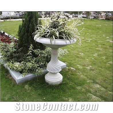 Wellest White Marble Round Garden Flower Pot,Natural Stone Outside Garden Flower Pot,Item No.Sgp024