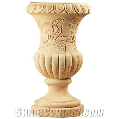 Wellest Yellow Sandstone Garden Flower Pot,Natural Stone Outside Garden Flower Pot,Item No.Sgp002