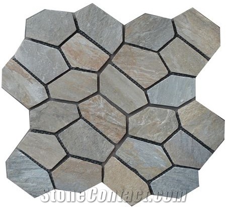 Wellest Yellow Wood Beige Slate Flagstone,Meshed Paver Stone,6 Pieces Type,Item No.Ms005