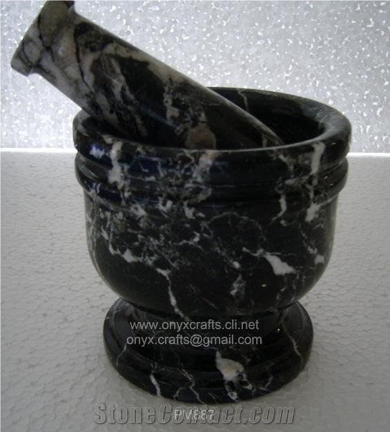 Black Zebra Pestle Mortar, Black Zebra Marble Mortars