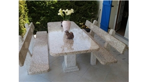 Exterior Table and Bench Set 220x90cm with Cinza Penalva Granite