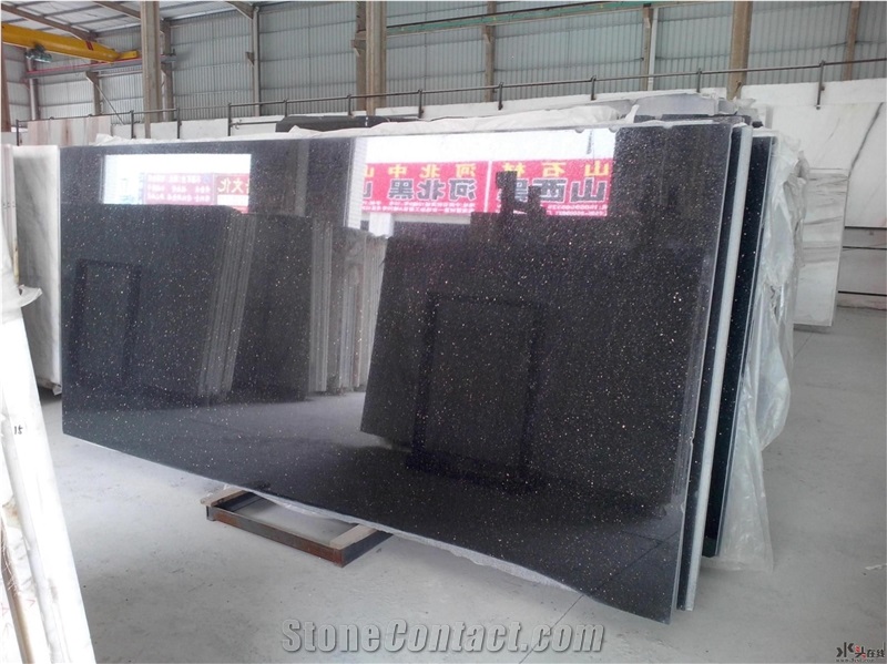 Black Galaxy Granite Slabs Giga, India Black Granite