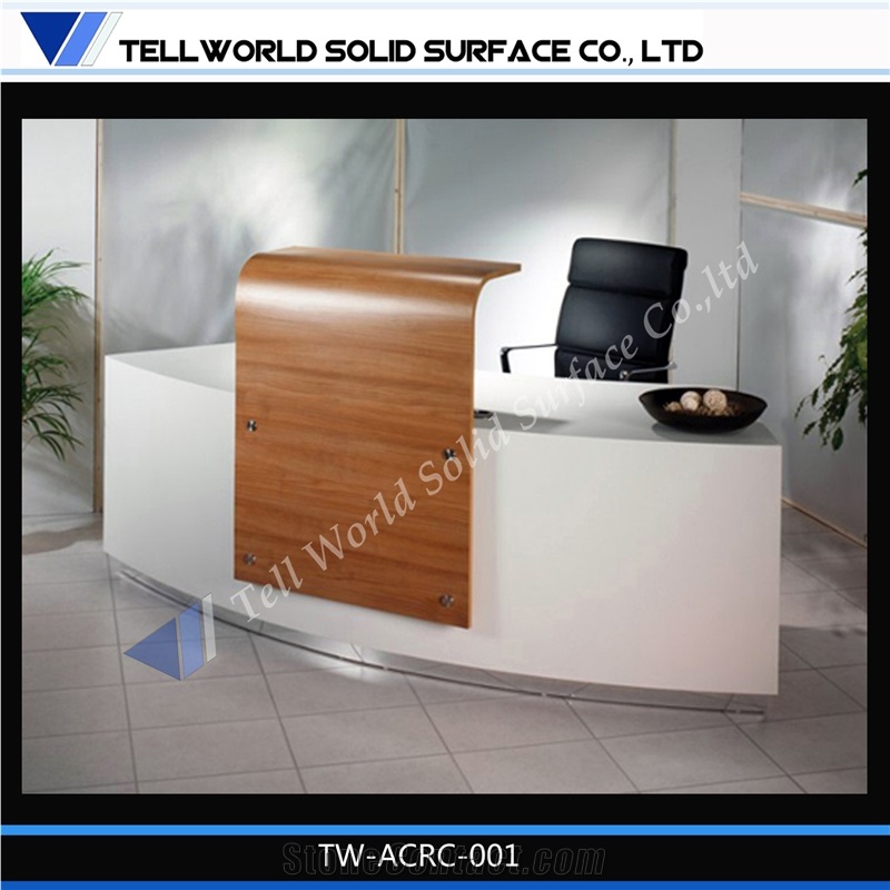 Tell World Factory Supply Fashion Design Acrylic Solid Surface Reception Desk/Counter