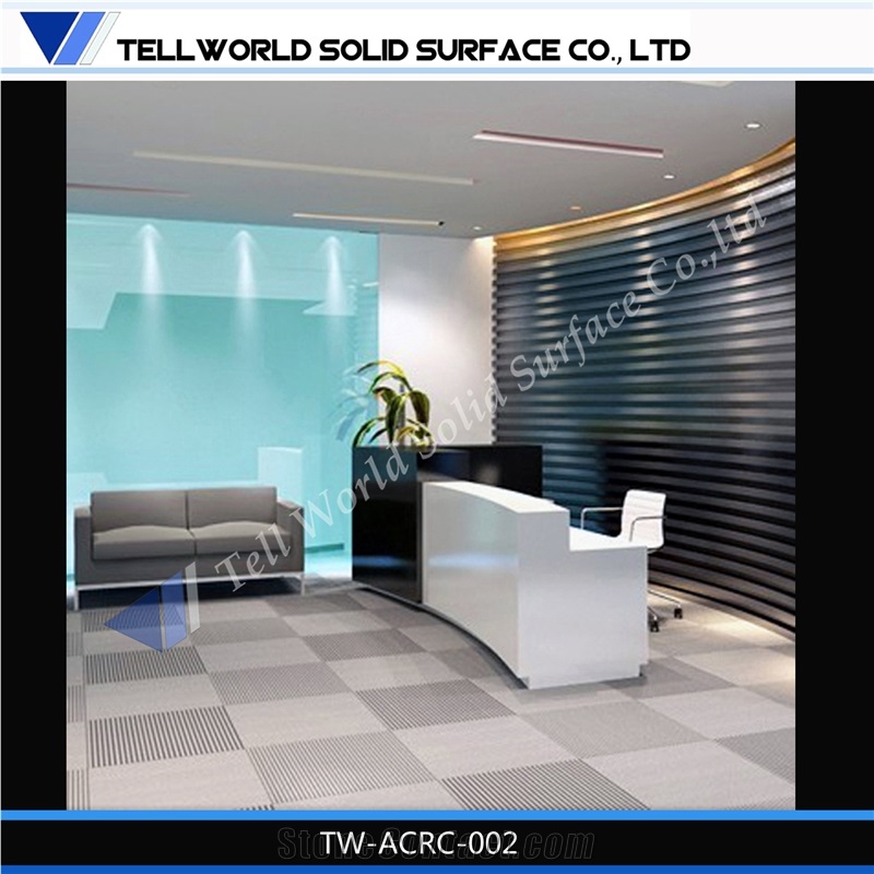 Tell World Factory Supply Fashion Design Acrylic Solid Surface Reception Desk/Counter