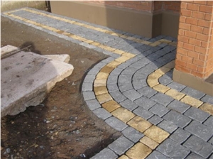 Piedra Adoquin Gris Con Franja Amarilla, Adoquin Gris Quartzite Cube Stone & Pavers