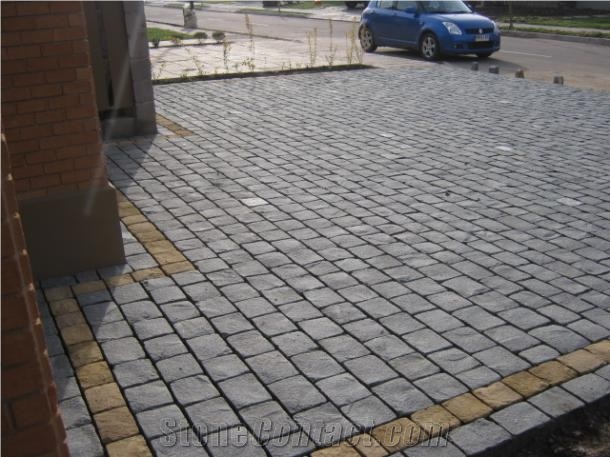 Piedra Adoquin Gris Con Franja Amarilla, Adoquin Gris Quartzite Cube Stone & Pavers