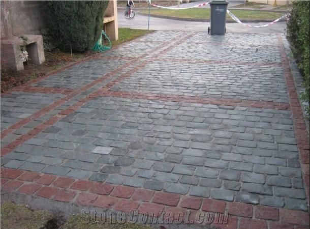 Piedra Adoquin Gris Con Franja Roja, Adoquin Morado Red Granite Cube Stone & Pavers