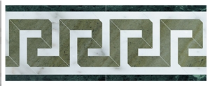 Greek Key Border Shown In: Statuario, Verde Laguna, Dark Green Marble