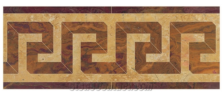 Water Jet Border Greek Key Shown In:Giallo Real, Gold Onyx,Red Onyx