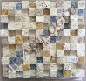 Mix Travertine Split Face Mosaic, Denizli Travertine Split Face Mosaic