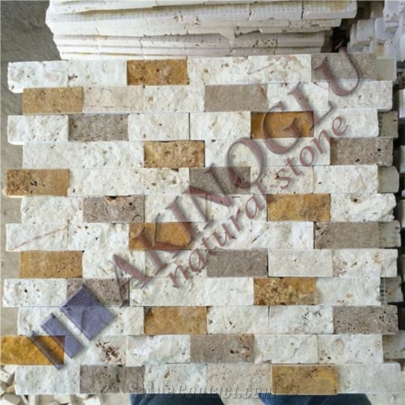 Mix Travertine Split Face Mosaic, Denizli Travertine Split Face Mosaic