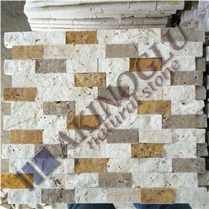 Mix Travertine Split Face Mosaic, Denizli Travertine Split Face Mosaic