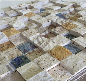 Mix Travertine Split Face Mosaic, Denizli Travertine Split Face Mosaic