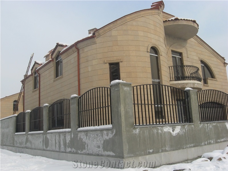 Beige Tufa Stone Walling, Masonry