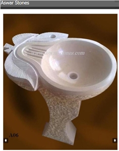 Jerusalem White Limestone Pedestal Wash Basin, Hebron White Limestone Sinks & Basins