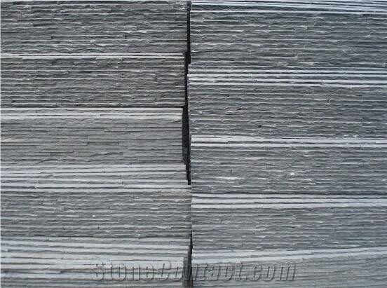 Black Quartzite Drain Board Wall Cladding, Black Cultured Stone Wall Tiles, China Wall Veneers