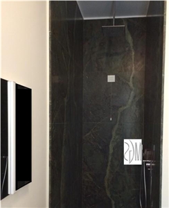 Shower Floor Designed with Verde Borgogna, Verde Borgogna Marble Bath Wall and Floor