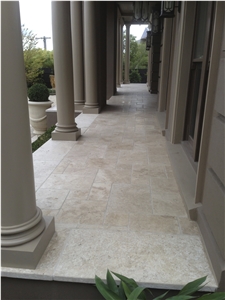 Travertine Tuscan Tumbled Pavers Fench Pattern, Beige Travertine Pavers