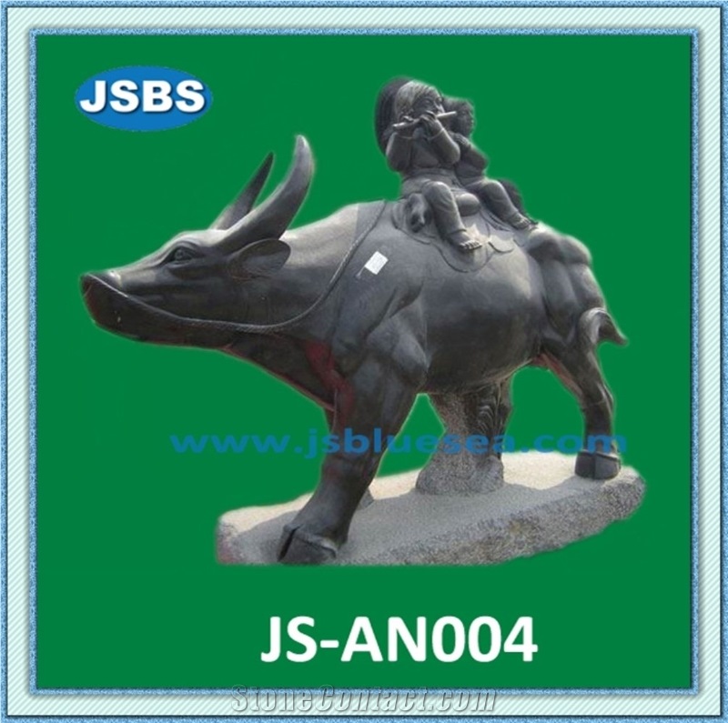 Balck Garden Cow Stone Statue, Natural Black Marble Statues