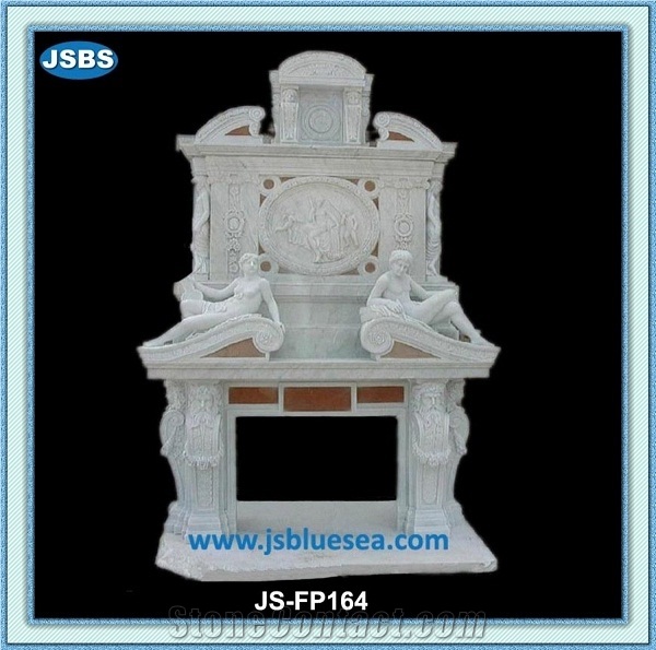 Beige Marble Fireplace Mantel, Natural Marble Fireplace Mantel