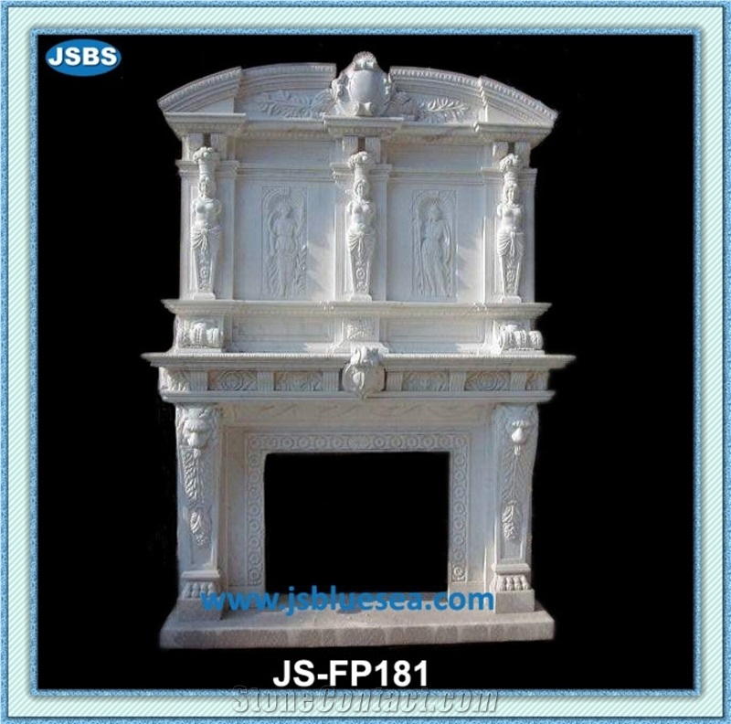Beige Marble Fireplace Mantel, Natural Marble Fireplace Mantel