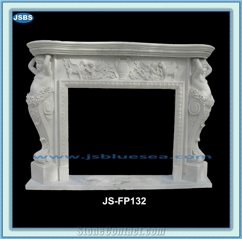 Carved Natural Marble Fireplace Mantel