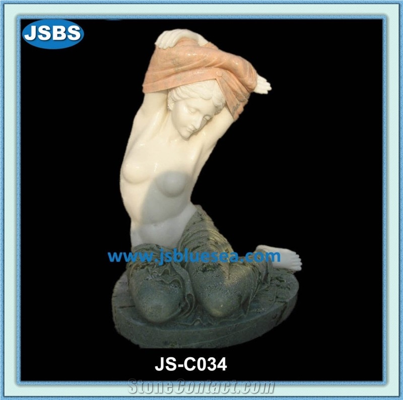 Hand Carved Natural Stone Woman Statue, Natural Marble Statues