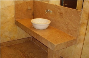 Gold Travertine Vanity Top, Backsplash, Byzantine Gold Yellow Travertine Vanity Tops