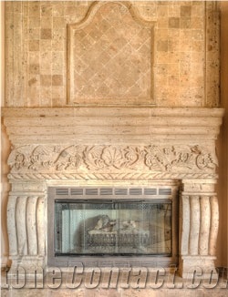 Cantera Crema Carved Fireplace, Cantera Crema Fireplace Surround