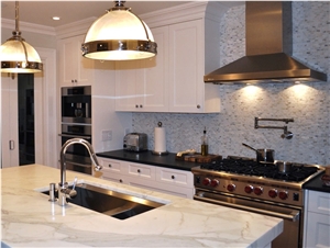 Calacatta Gold Marble Kitchen Countertop, Island Top