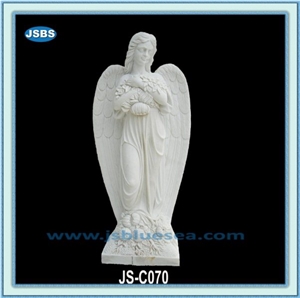 Beautiful Stone Angel Sculpture, Natural White Marble Sculptures