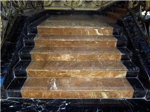 Gold Marble And Nero Crystal Marble Steps, China Black Marble Stair Steps