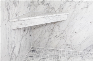 Cararra White Shower with Bench, Cararra White Marble Bath Design