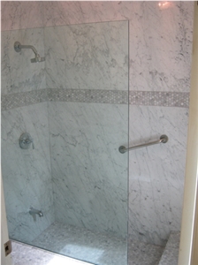 Cararra White Shower with Bench, Cararra White Marble Bath Design