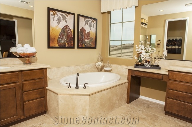 Ivory Travertine Ultra Thin Panel Designed in Bathroom