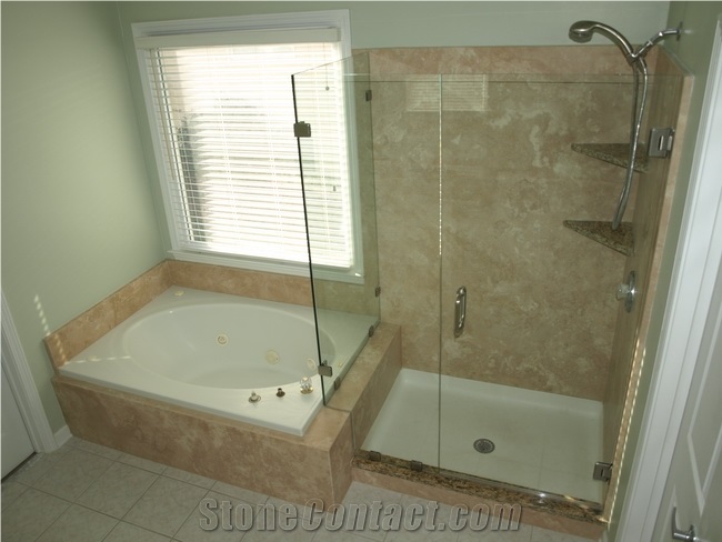 Ivory Travertine Ultra Thin Panel Designed in Bathroom