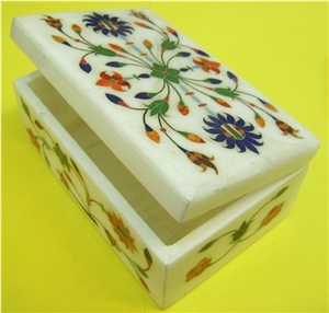 Alabaster Inlay Box, White Alabaster Artifacts & Handcrafts
