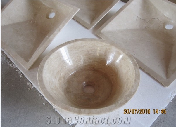 Beige and Yellow Travertine Under Counter Wash Basin, Countertop Round China Stone Sink, For Kitchen & Bathroom  