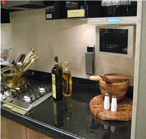 Black Galaxy Granite Kitchen Countertop， Black Granite with Golden Spots