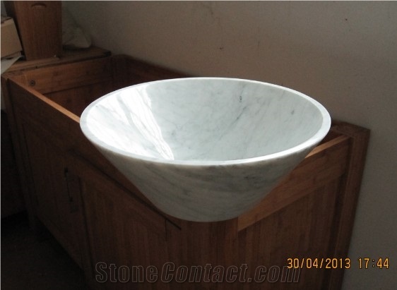 Carrara White Marble Under Counter Basin, Countertop Basin, High Polished Stone Sink, White Marble Sink