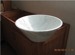 Carrara White Marble Under Counter Basin, Countertop Basin, High Polished Stone Sink, White Marble Sink